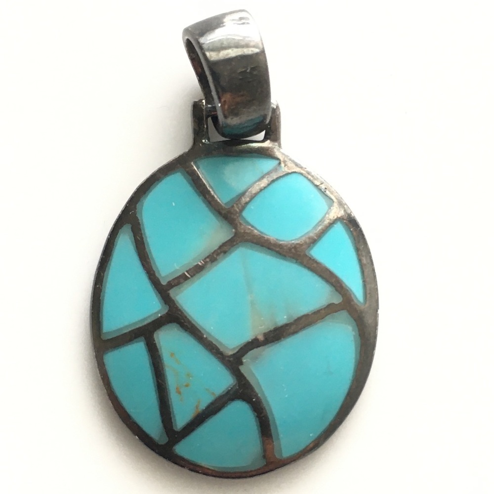Turquoise and Sterling Silver pendant Vintage 925